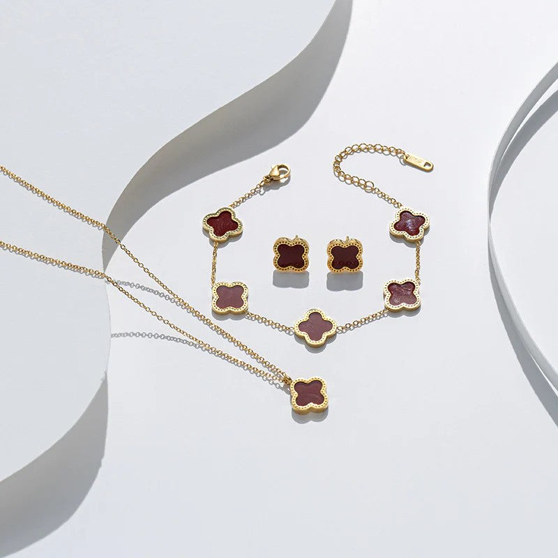 Flower Titanium Steel 18K Gold Plated Set Necklaces.