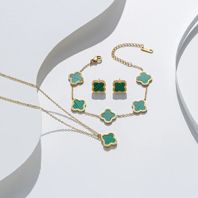 Flower Titanium Steel 18K Gold Plated Set Necklaces.