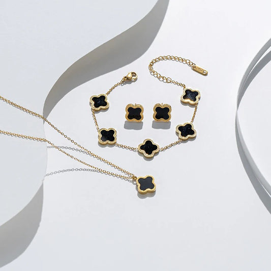 Flower Titanium Steel 18K Gold Plated Set Necklaces.